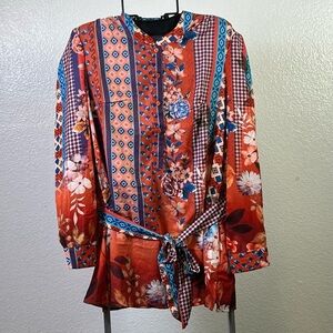Tolani Collection Women’s Long-Sleeve Tunic with Tie Front Size XS